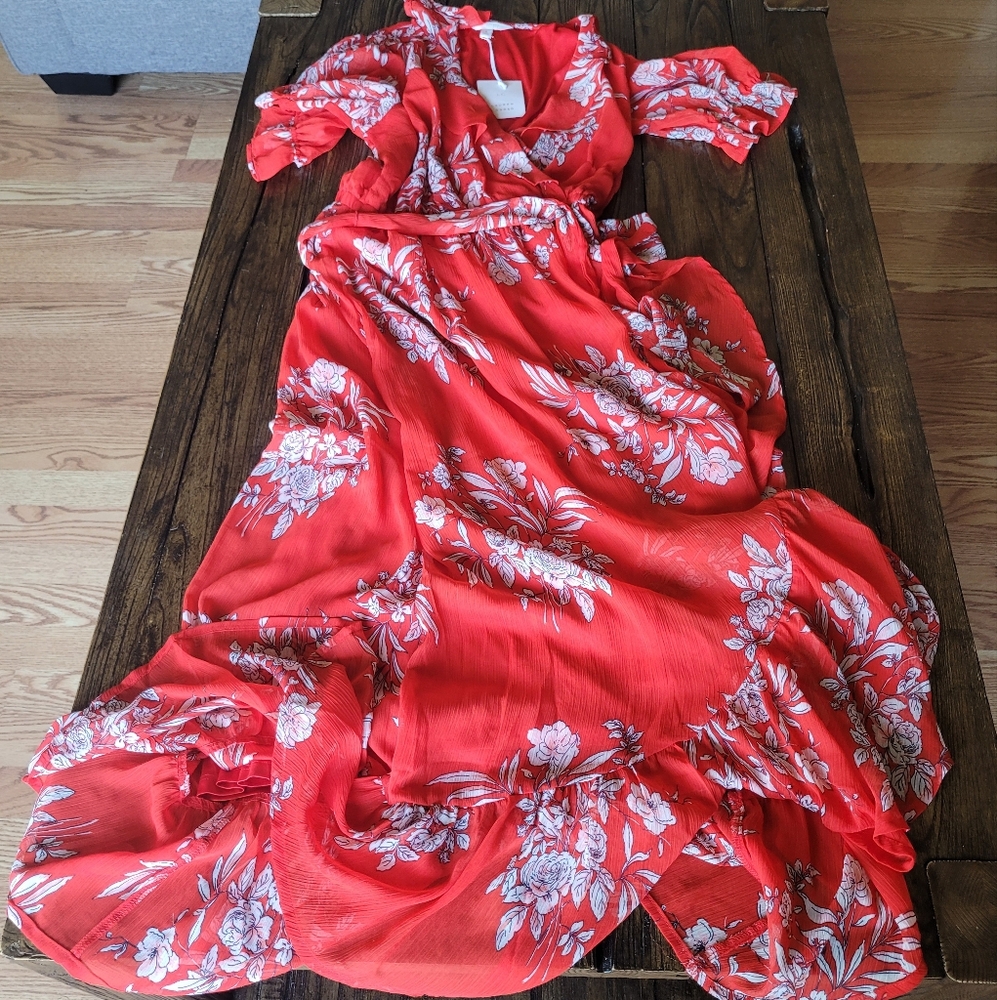 Lauren Conrad Small NWT New Floral Red Maxi Dress